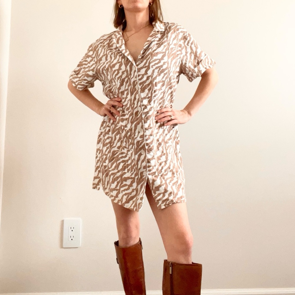 Amadi Anthropologie Zebra Print Button-Up Shirt Dress